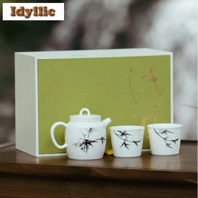 

Hand Drawn Ink And Wash Tea Set Complete Set Japanese Hand Grasp Pot Tea Ceremony Set Teapot And Tea Cup Set Drinkware Craft