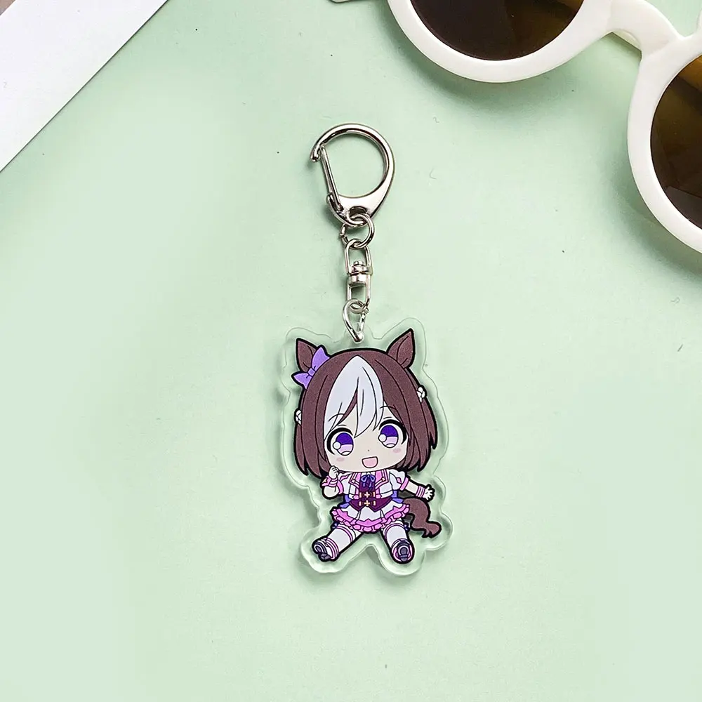 Kawaii Uma Musume جميلة ديربي أنيمي سلسلة مفاتيح مصنوعة من الأكريليك توكاي تيو أوغوري قبعة الذهب السفينة حقيبة بنقوش كرتونية قلادة لطيف حلية كيرينغ هدية