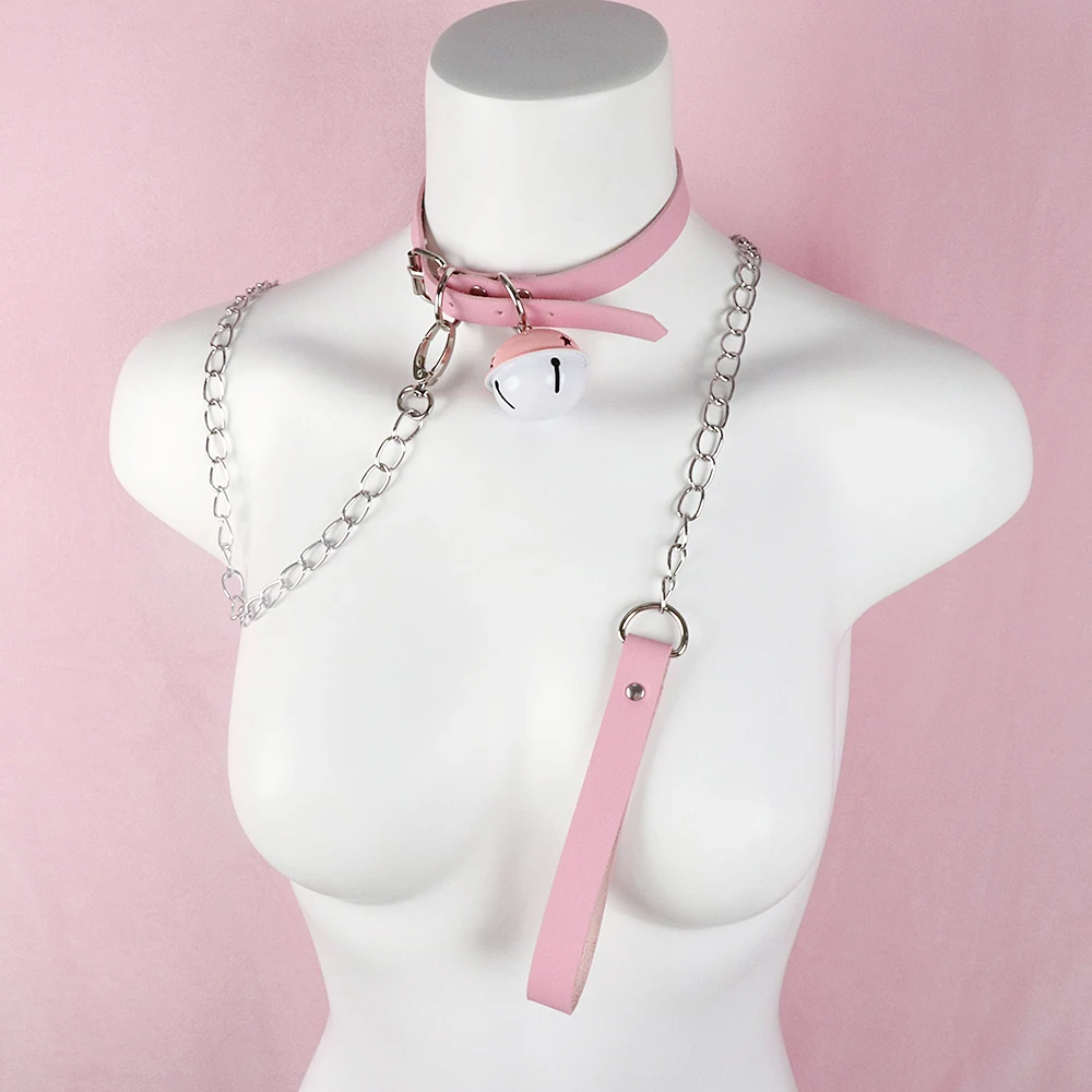 Slave Bed Bondage Pink Collar PU leather Neck Restraint with Chain Leash BDSM Erotic Sex Toys For Women Couples Adult Games