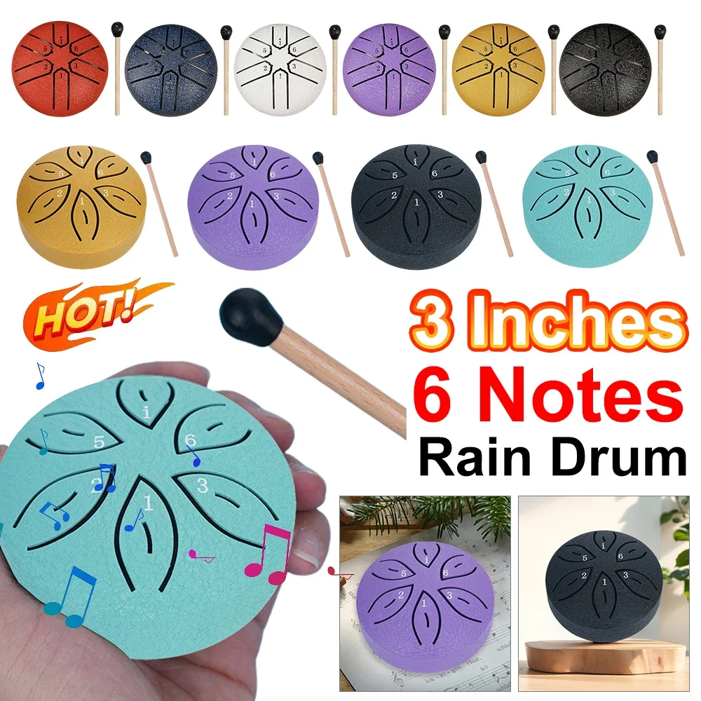 Rain Drum 3 Inches 6 Notes Steel Tongue Drum Mini Handpan Music Drum Ethereal Drum Yoga Meditation Drum Percussion Instruments