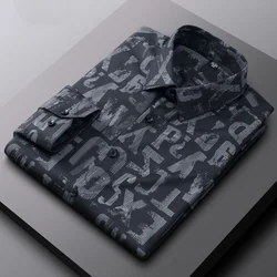 2023 Mannen Voorjaar Nieuwe Gedrukt Stretch Bamboevezel Lange Mouw Retro Mode Business Casual Slanke Mannen Gedrukt Gestreepte shirt