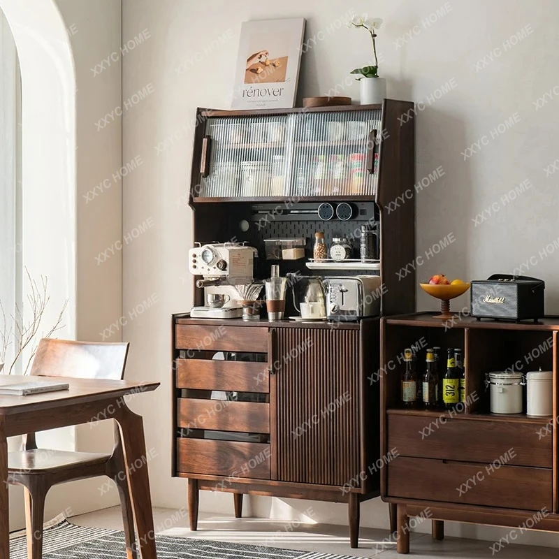 A  sale walnut dining side cabinet living room solid wood tea coffee cabinet hole board integrated storage