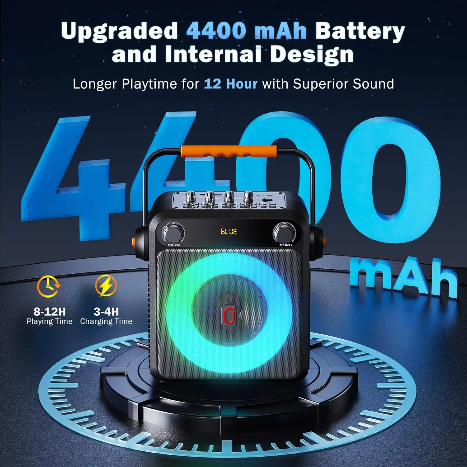 

4400mAh Karaoke Machine with 2Wireless Microphones, Karaoke Microphone with PA System,Bass/Treble Adjustment, Support USB/TF/AUX