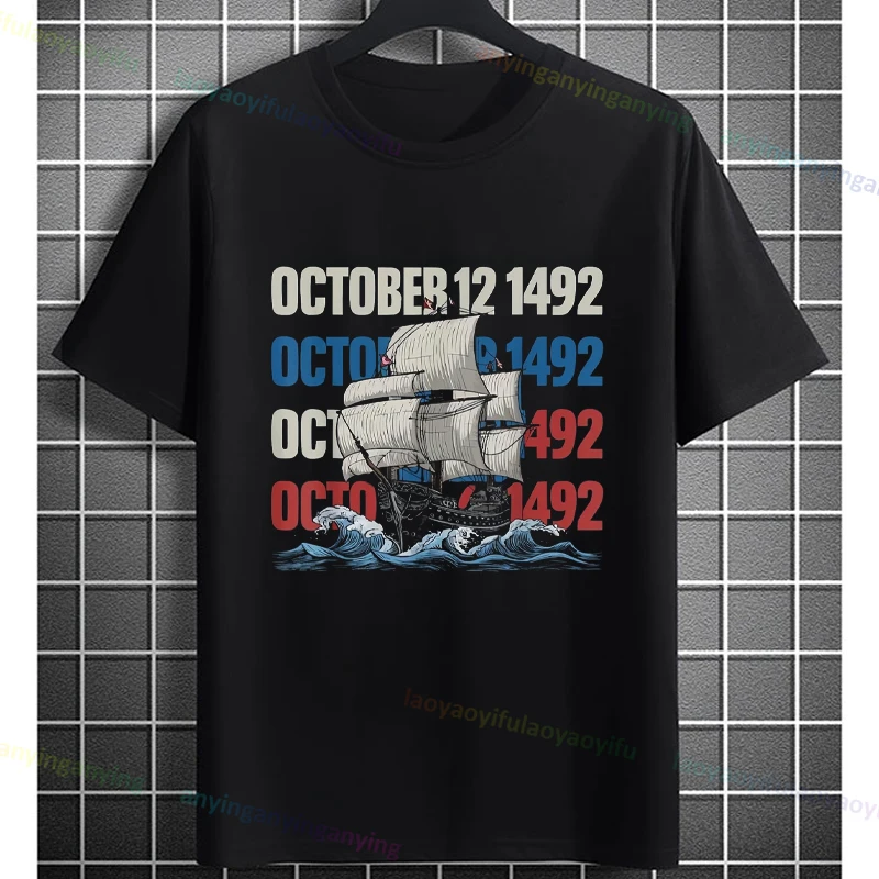 تي شيرت رجالي ونسائي مضحك كولومبوس وورلد تورز جرافيك من القطن الخالص بأكمام قصيرة كاجوال للارتداء اليومي في الهواء الطلق