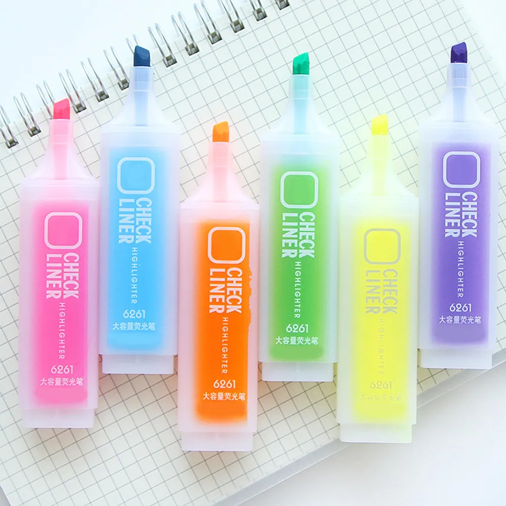 

6Pcs Candy Color Highlighter Set Smooth Writing System Minimal Pressure Crisp Lines School Supplies Student
