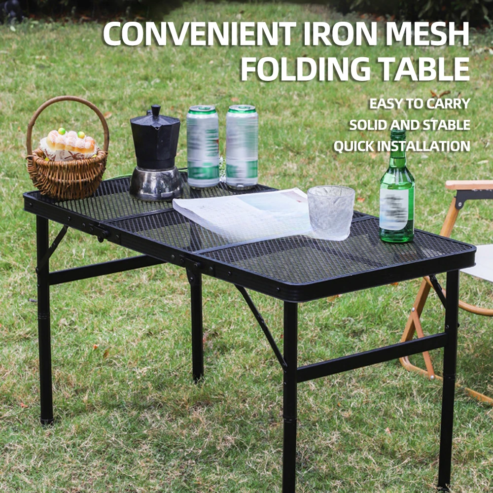 90*60cm 60*45cm Camping Table Iron Mesh Folding Table Portable Outdoor Camping With Lifting Shelf Aluminium Alloy Dining Table