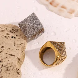 MamacitaSlay in Vintage Four-Story Pyramid Vine Waterproof Men Ring Luxury Stainless Steel Jewelry Man's for Rings Sizes 9-11