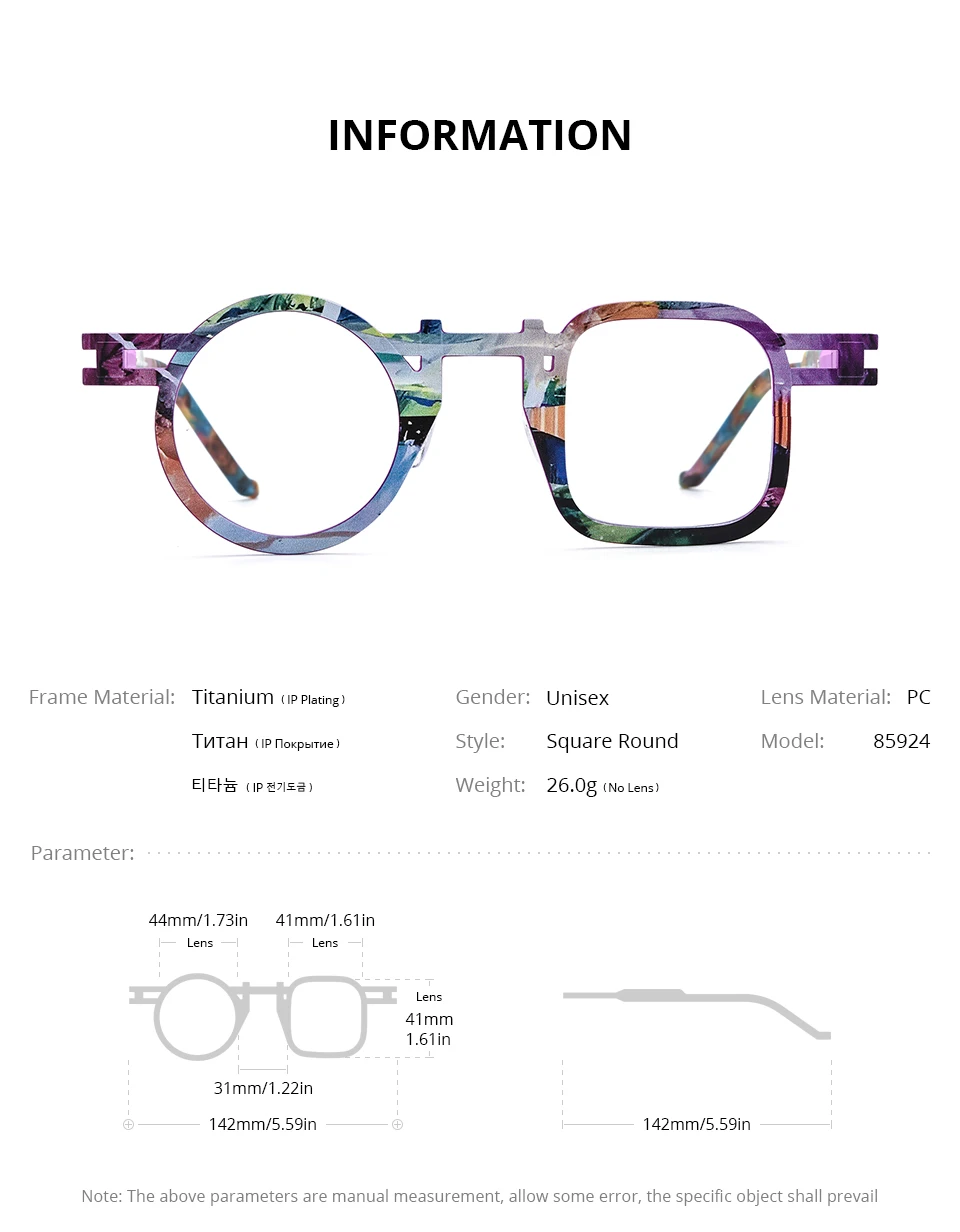 FONEX Reines Titan Brille Rahmen Männer 2025, Neue Mode Marke Design Quadrat Runde Brillen Frauen Retro Japanische Brillen 85924 – Detail 3