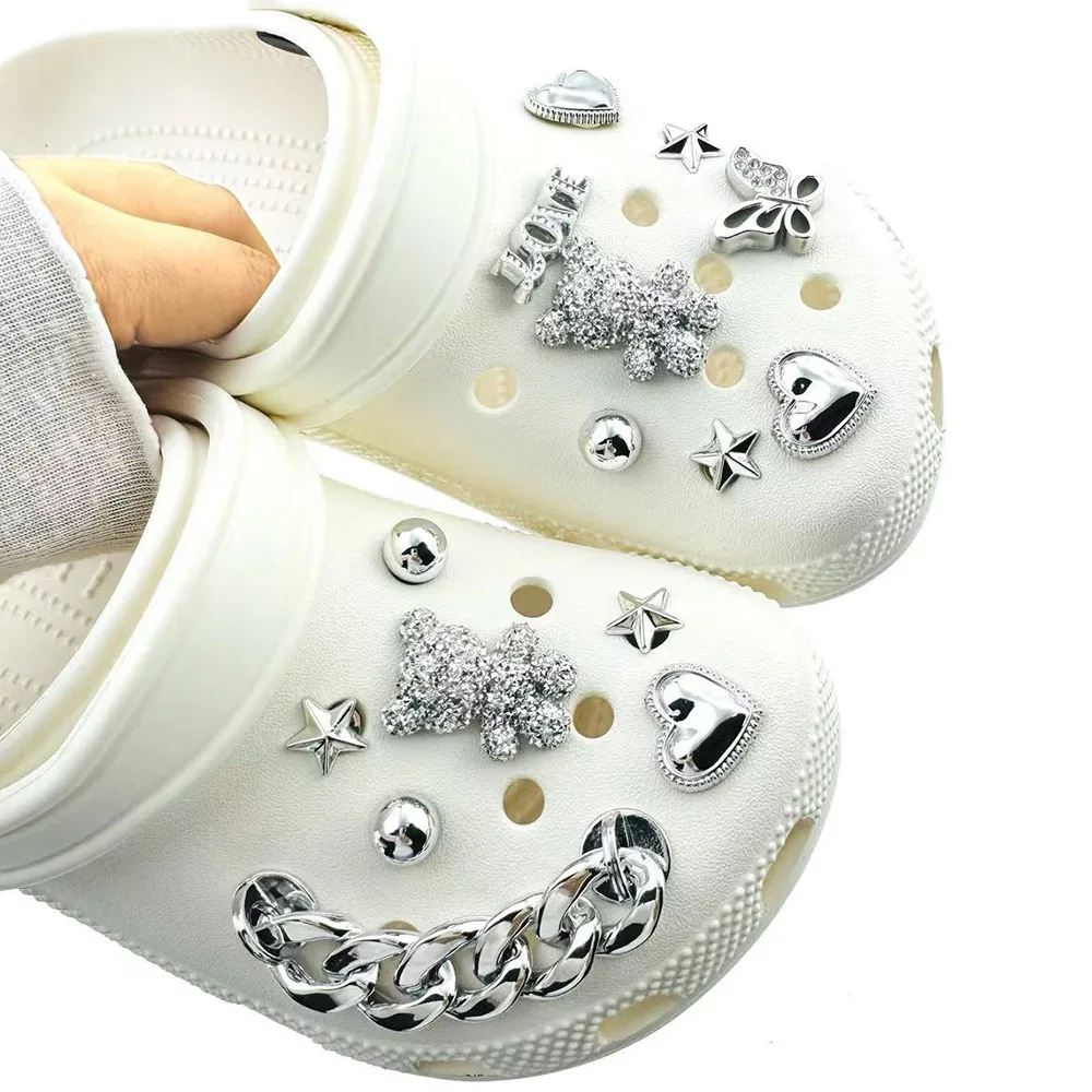 15-teiliges Sommer-Mode-Schuhcharms-Set: Zubehör für Clogs, Schuhschnallen, Diamant-Bären-Ketten, Nieten, DIY-Schuhdekorationen – Detail 8