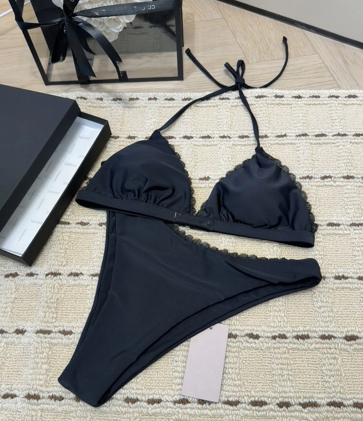 Fashionable Trendy Black Tie-Detail Ladies Bikini Swimwear Stylish New Arrival Separate Strap Women's Swimsuit