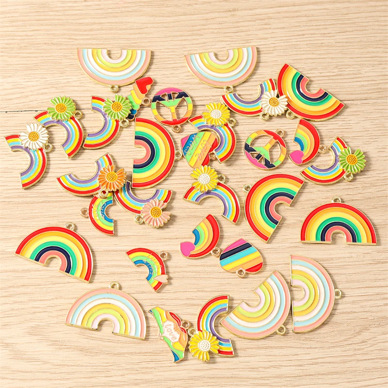 10 Stück niedliche bunte Regenbogen-Liebesherz-Anhänger für die Herstellung von Halsketten, Ohrringen, Armbändern, DIY-Handwerk, Schmuckzubehör – Detail 3