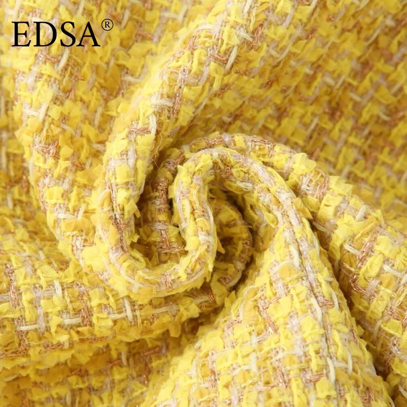 EDSA ملابس علوية نسائية كلاسيكية أنيقة غير رسمية أصفر سادة رقبة دائرية واحدة الصدر كم طويل معاطف قصيرة موضة جديدة معاطف خريف 2025 #6