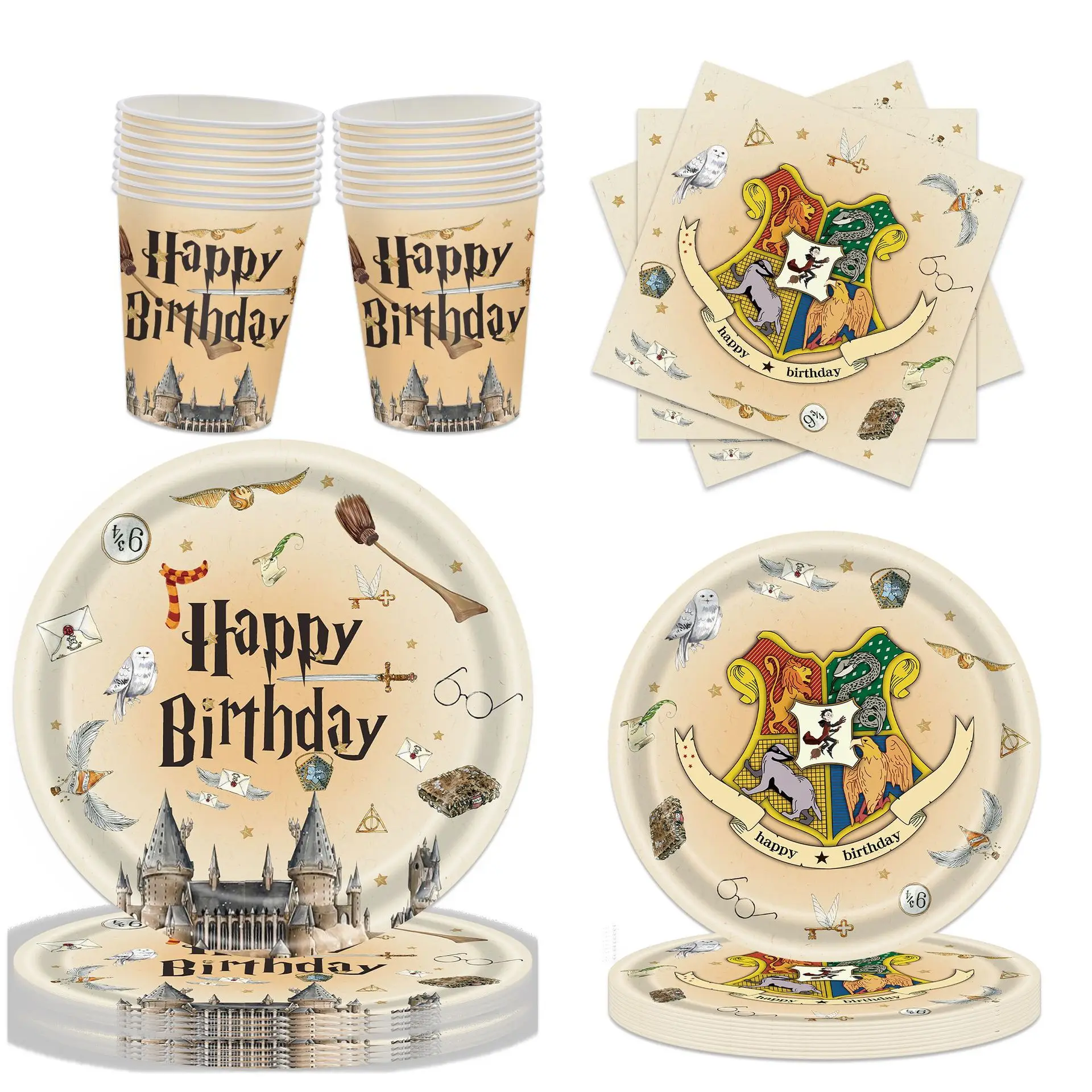 Wizardry Themed Party Harriese Children's Birthday Parties Disposable Party Paper Owl School Magic Book Balloons Party Supplies