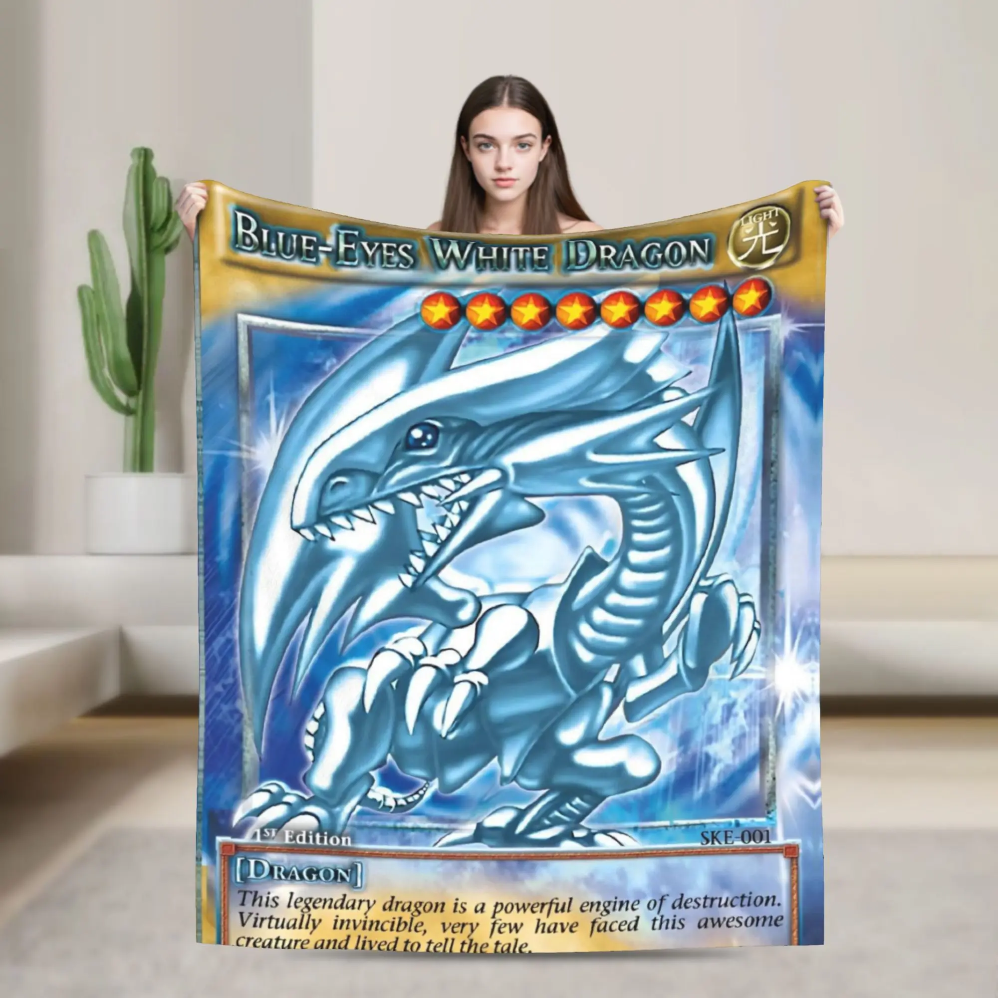 Anime Yu Gi Oh Card Blanket Blue Eyes White Dragon Anime Cartoon Fleece Awesome Warm Throw Blankets for Chair Covering Sofa