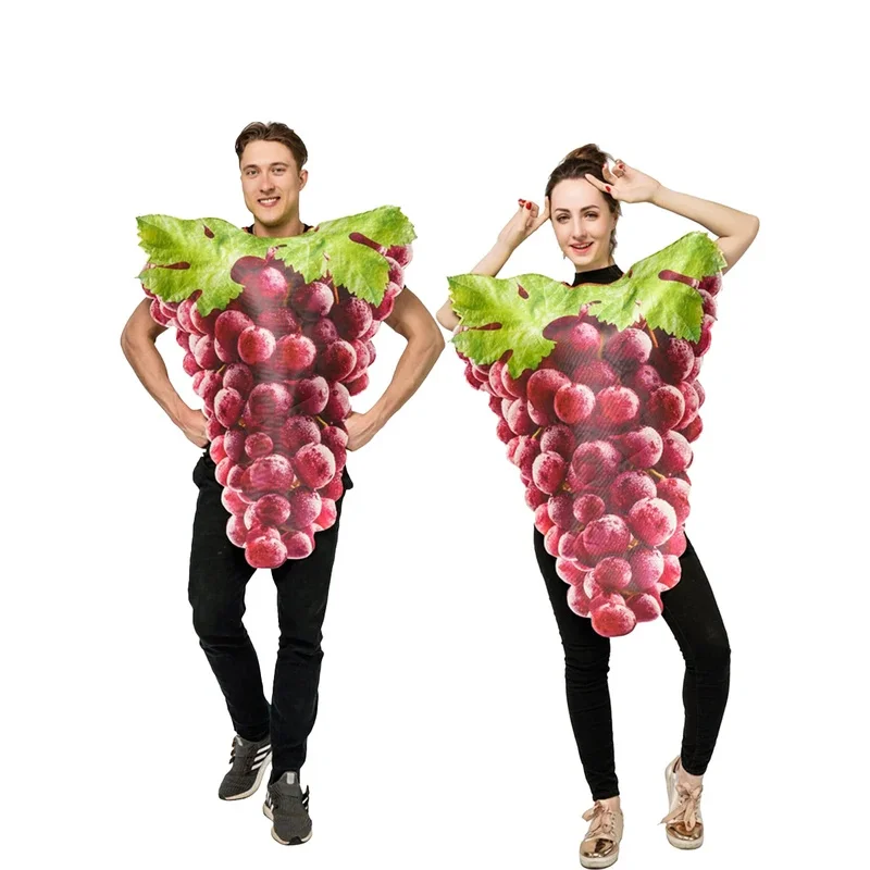 

1 Piece Funny Couple Style Unisex Grape Jumpsuit Halloween Parody Fruit Performance Costume Stage Play Party Costume