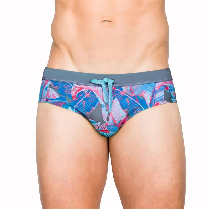 

Mens Swimwear Underwear Sexy Push Up Pad Print Men Brief Breathable Summer Beach Gay Bikini Swimsuit with/without Pad