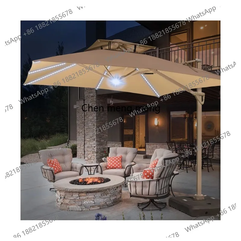 High Standard Outdoor Cantilever Umbrella Regular Rome Umbrella Leisure Decor Outdoor Furniture 360 Degree Rotating Solar Light