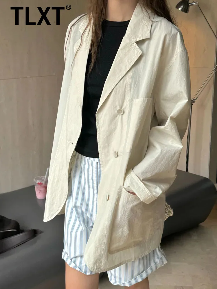 

TLXT модный женский минималистичный пиджак с лацканами, однобортный однобортный утягивающий однотонный пиджак с длинными рукавами, женское лето 202, новинка XK1387