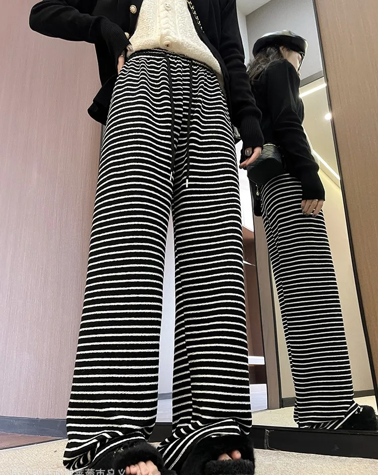 Pantaloni a gamba larga Nappa Elastico in vita Dritto da donna Estate Ultra-sottile Vestibilità regolare Stile occidentale Dolce romantico Vacanza universitaria