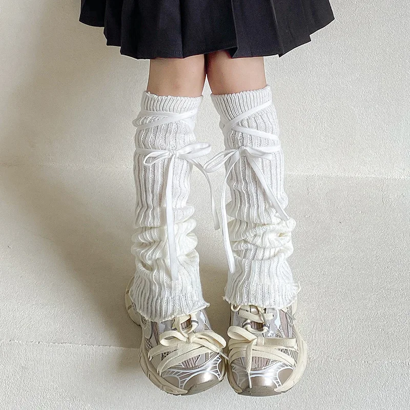 Scrunch Socks - Spring/autumn Tie-up Crossover Over-the-knee Solid Color Japanese Lolita Style - Autumn/winter Warm Leg