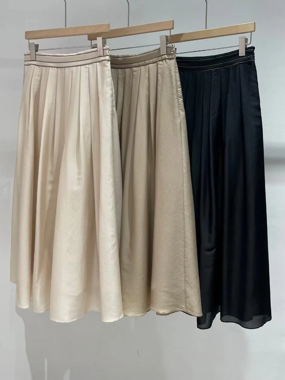 

Women's 3-Colors Midi Skirt Beaded High Waist A-Line Fashion Autumn 2024 Jupe