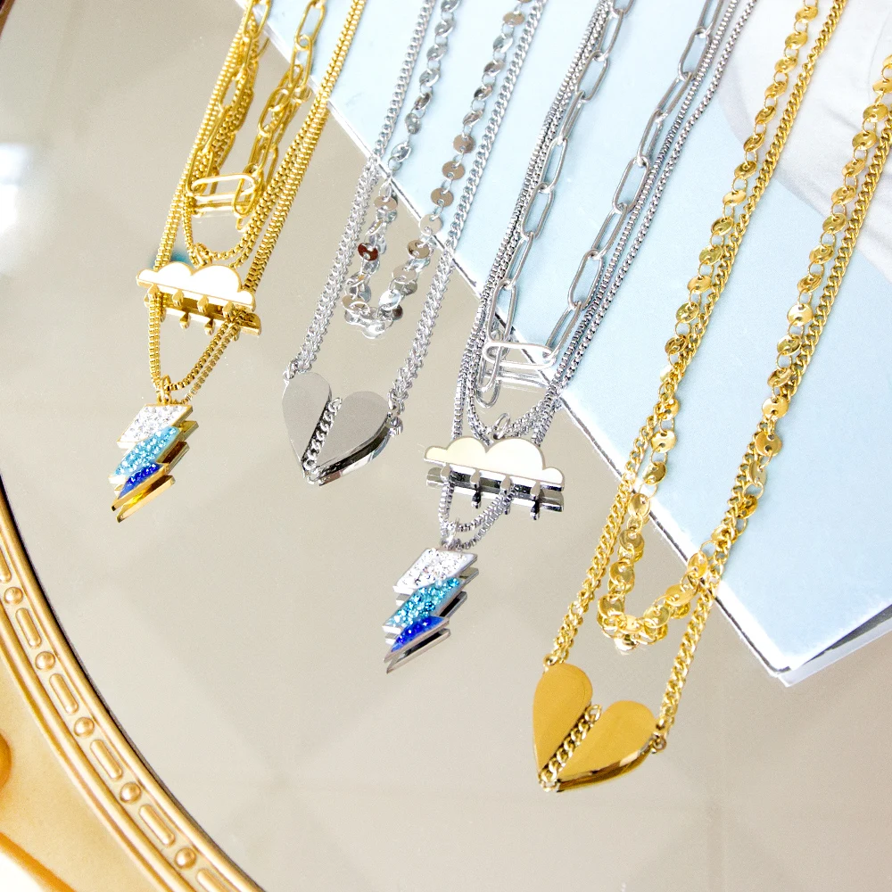 LUXUKISSKIDS 더블 레이어 장식 목걸이 심장 깨진 여자 초커 무지개 다층 번개 브랜드 디자인 제품 목