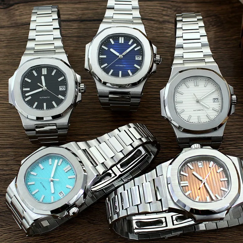 NH35ムーブメント搭載のノーチラスモデル改造時計、100メートル防水、316ステンレススチールケース、夜光文字盤付き