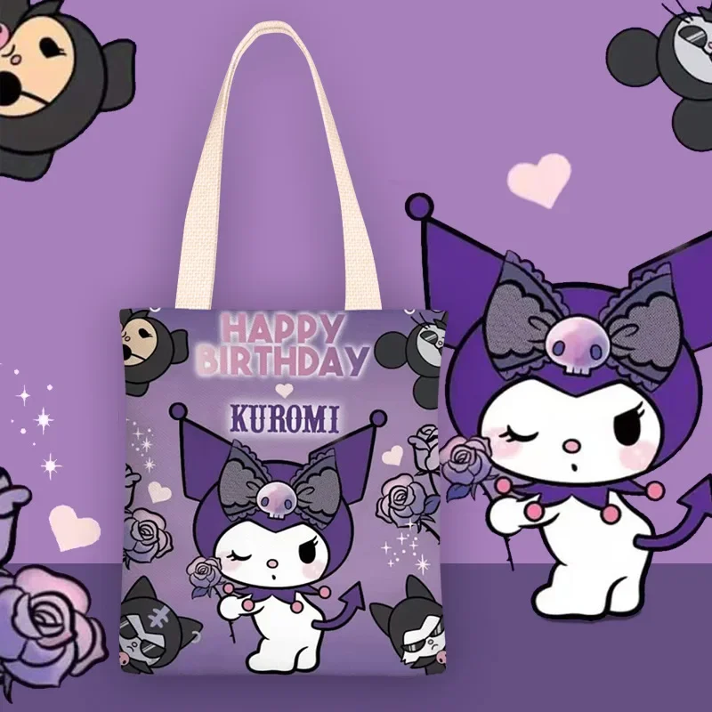 Сумка на плечо Sanrio с оригинальным принтом Hello Kitty Kuromi, водонепроницаемая Милая холщовая Сумочка для девочек, подарок на день рождения