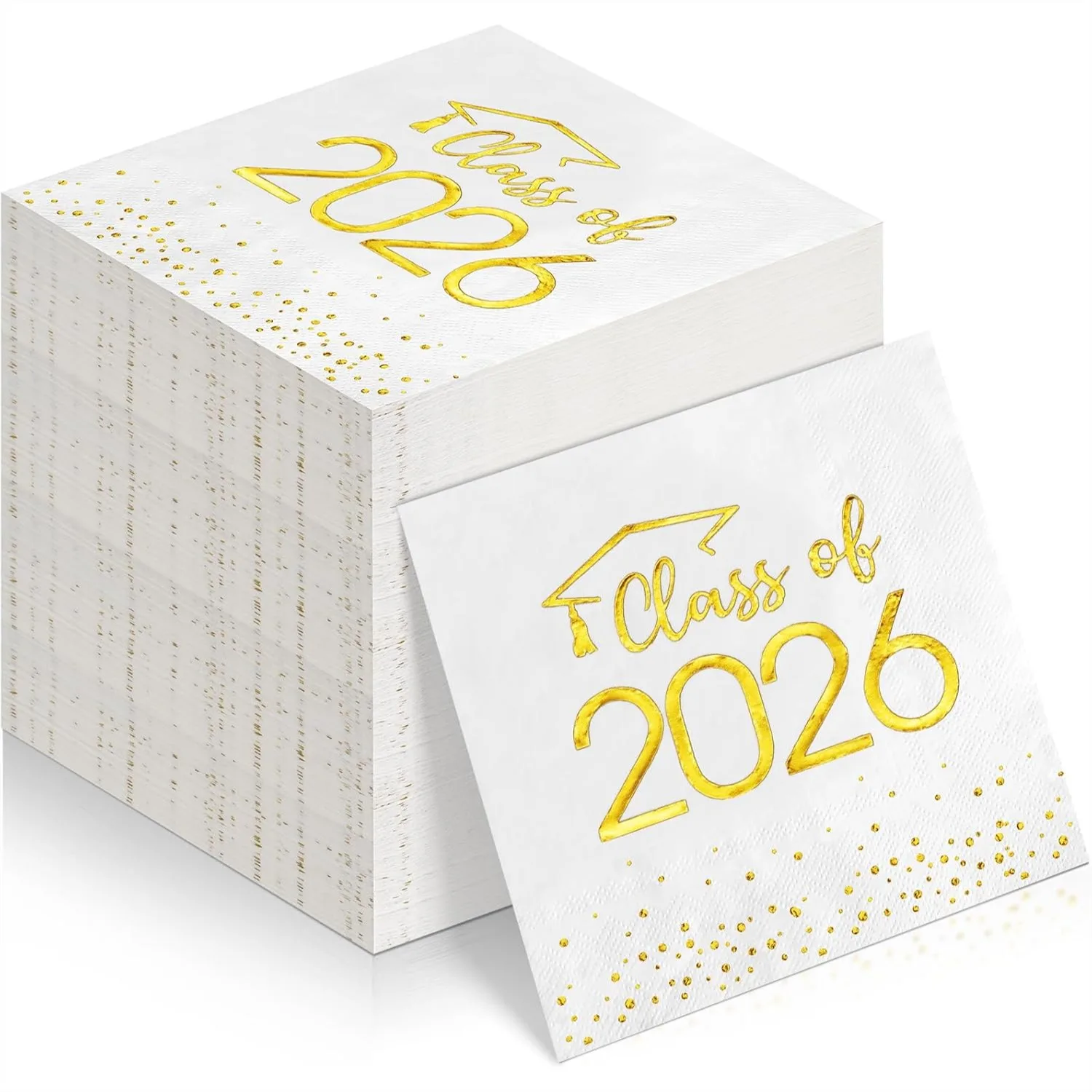 

100pcs Class of 2026 Graduation Napkins, Disposable Paper Cocktail Napkins with Gold Foil Dots for High School College Party