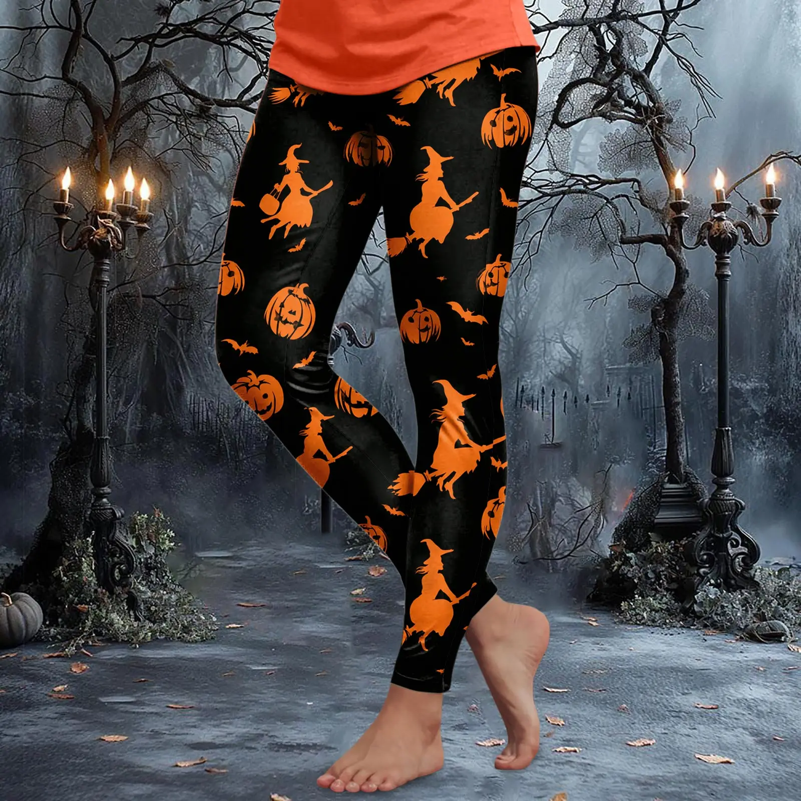 Leggings elásticos de Halloween para mujer, pantalones de Yoga para deportes al aire libre, cómodos y elegantes, pantalones creativos con estampado de fantasma de calabaza en 3D