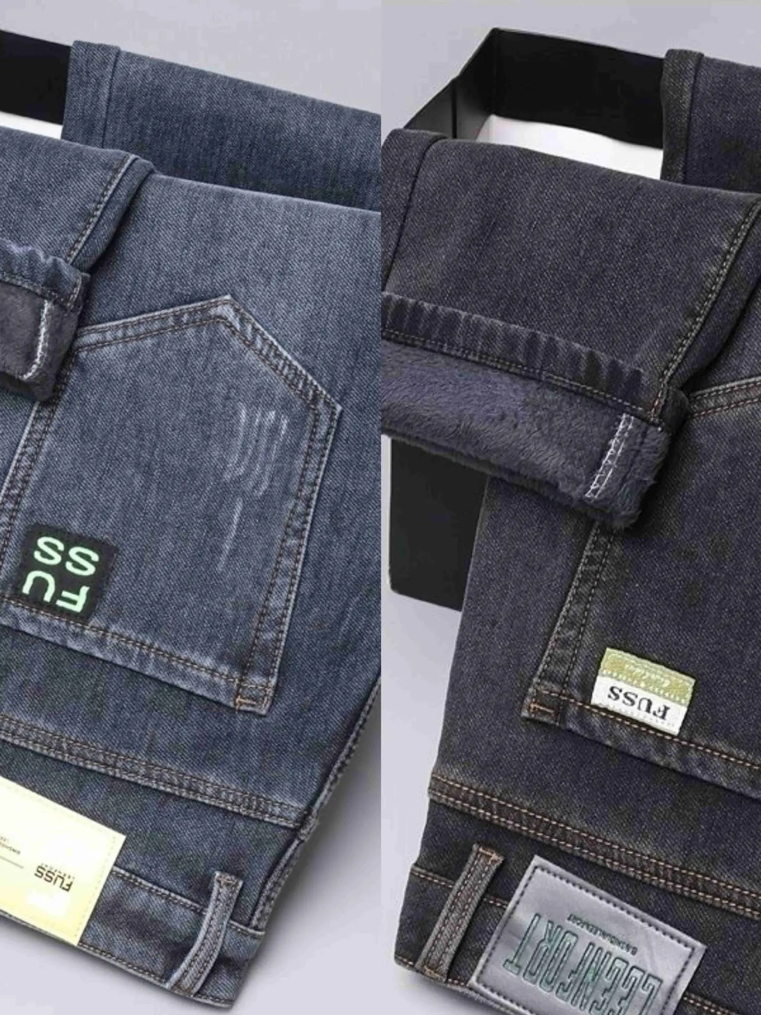 

Men's Fce Lined Thiened Denim Jeans Straight Leg Loose Fit Workwear Retro Versatile Wear Resistant Casual Cotton Stretch