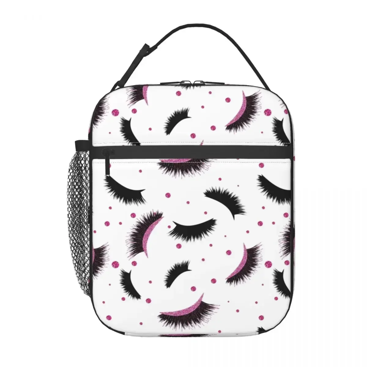 Eyelash Eye Portable Lunch Box Pink Lashes Seamless Pattern With Glitter Thermal Cooler Food Insulated Lunch Bag School Children