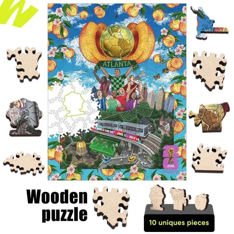 FIFA World Cup Atlanta City Theme Wooden Jigsaw Puzzle 200 Pieces Soccer Match Souvenir DIY Puzzle Collection Football Fans Gift view 2