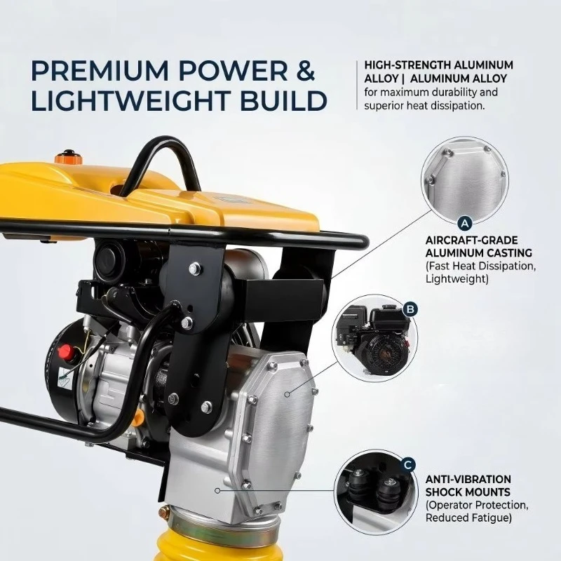 Earth Rammer Soil Compactor  65kg Aluminum Tamping Rammer 40cm Depth Construction
