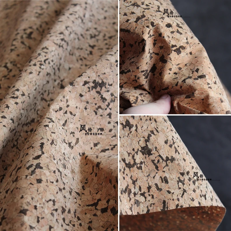 Natural Cork PU Synthetic Leather Fabric Black Spots DIY Patches Soft Bag Crafts Home Decor Purse Clothes Designer Fabric