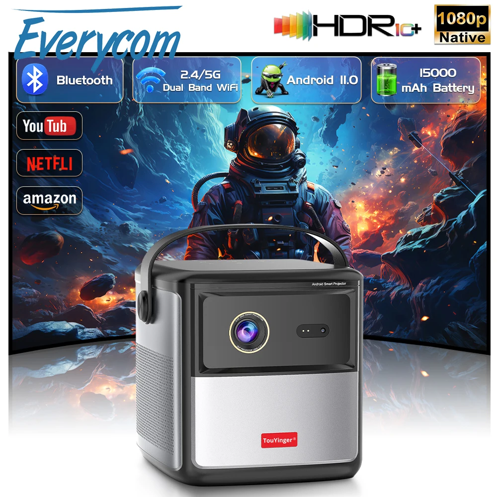

Портативный проектор TouYinger G5 4K 1080P для домашнего кинотеатра, проектор Full HD, Android DLP-проектор, 3D-театр, смартфон с батареей