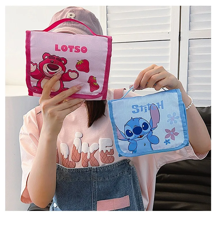 Disney Large-capacity and Beautiful Folding Cartoon Stitch Cosmetic Bag Cute Bear Travel Portable Cosmetic Storage Bag