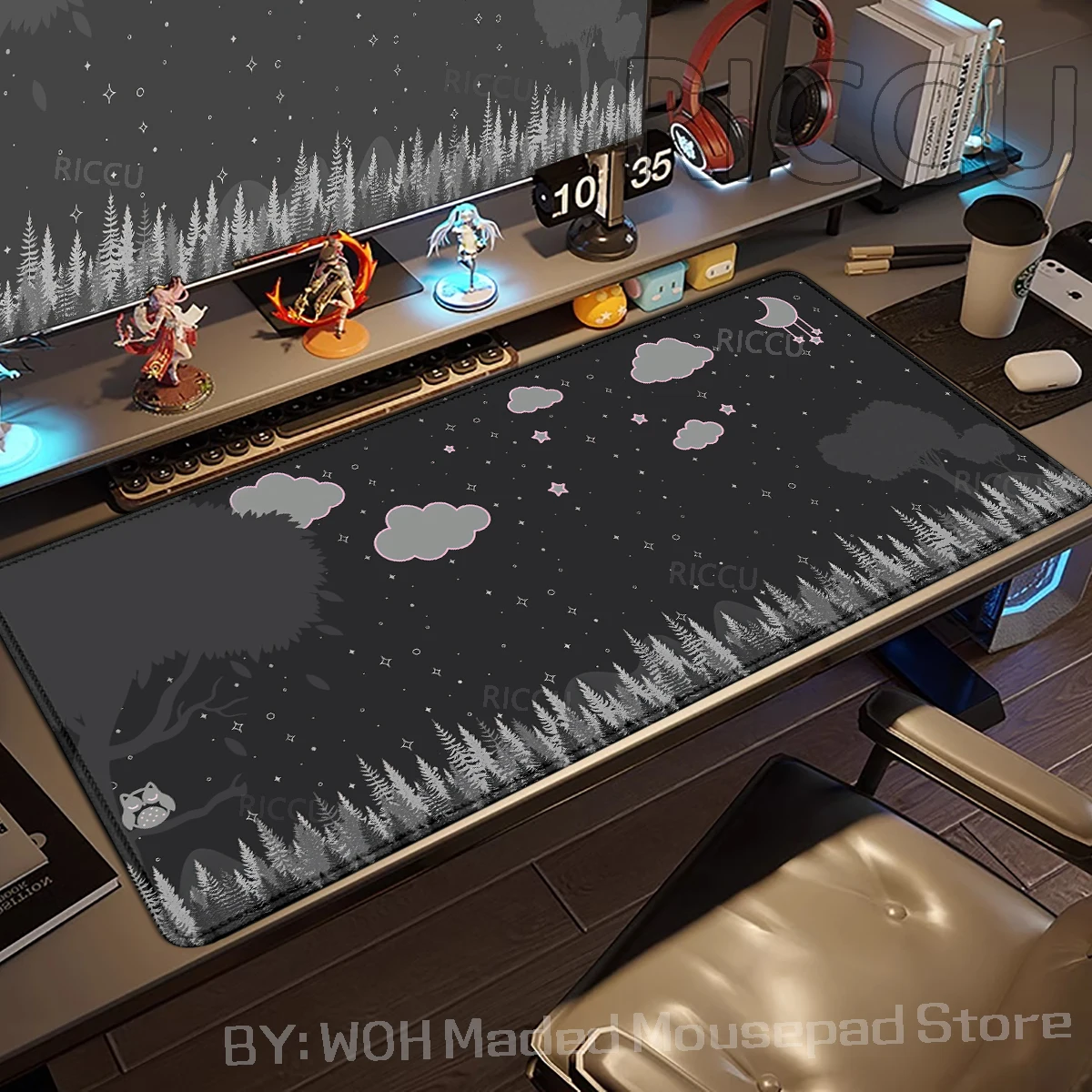 

Starry Sky Mouse Pad Black Design Large Non-Slip Computer Office Table Mat Keyboard Accessories Moon Forest Deskpad Carpet Rug