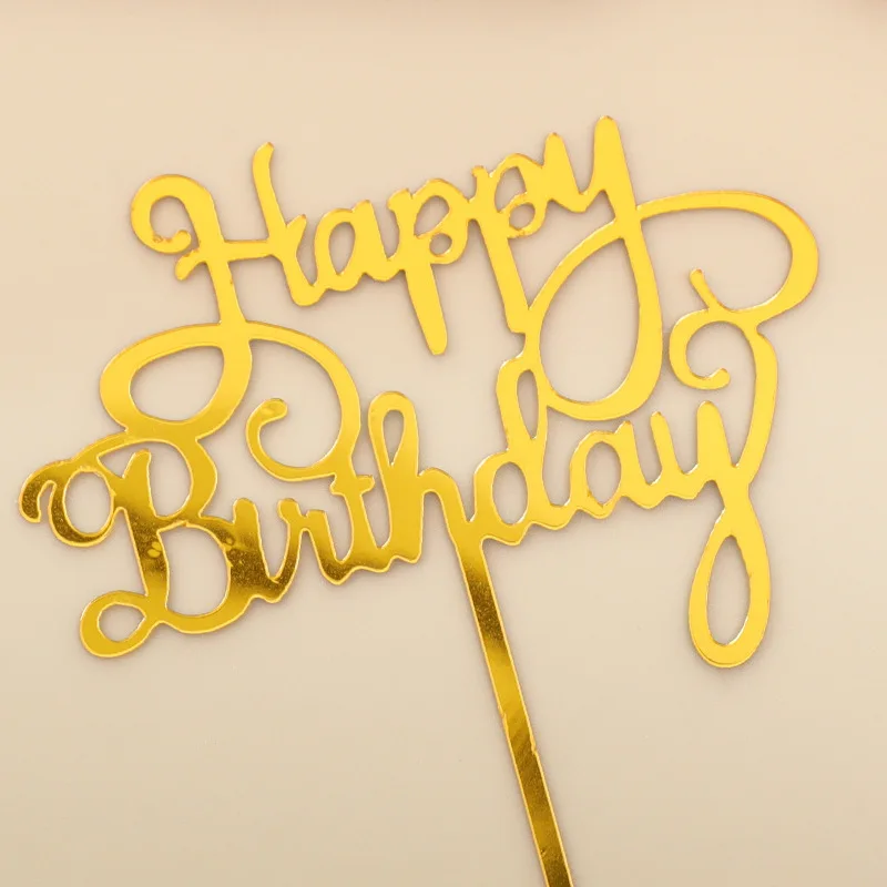 10 pz/pacco oro argento acrilico Cake Toppers Happy Birthday Cake Toppers per donna uomo bambini festa di compleanno Decor Baby Shower