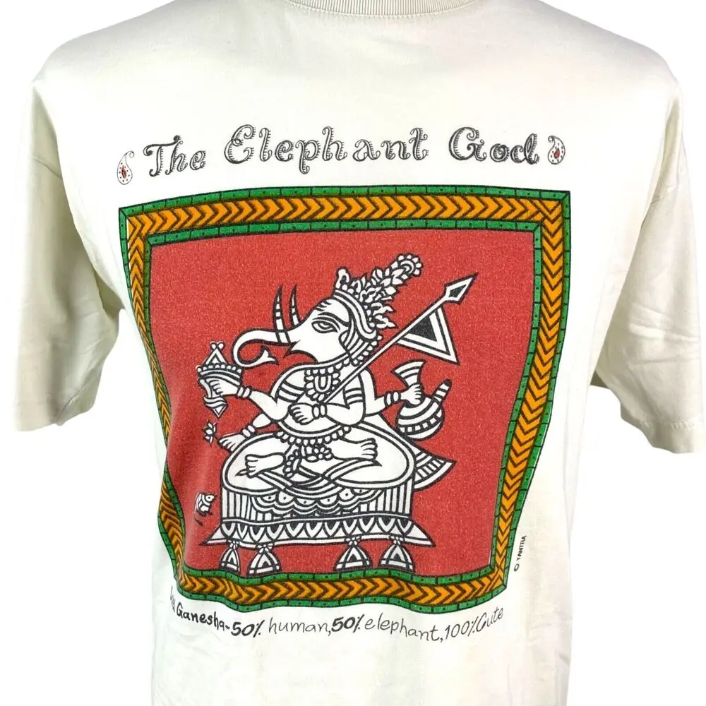 Tantra T Shirt Small White Elephant God Graphic T Shirt Lord Ganesha Vintage Tee