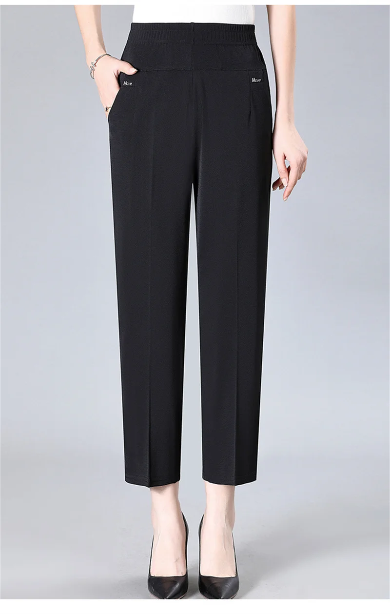 Middle Aged Women's Pants 2026 New Summer Thin High Waiste Elastic Loose Straight Pants Female Casual Trousers 5XL 6XL 7XL 8XL