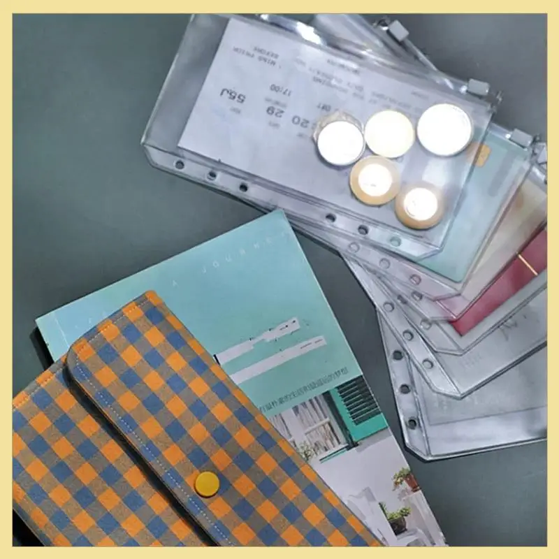 

TTKK-100 Piece Transparent A6 Binder Pockets 6 Holes Zipper Folders PVC Card Loose Leaf Bags