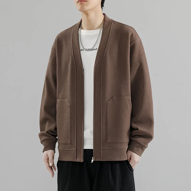 Men's Knitted Jackets 8XL Large Size Autumn Winter V-neck Loose All-match Long-sleeved Tops Oversize Harajuku Style Zipper Coats