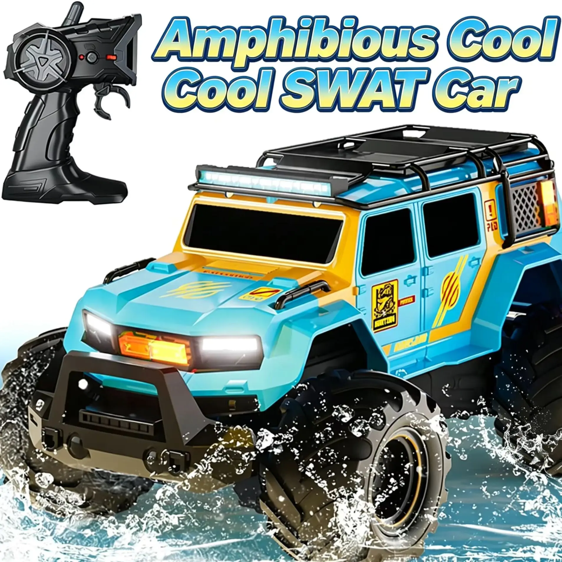 RC Car Amphibious Stunt Vehicle 2.4G 4WD Police Car for Kid Waterproof Climbing Off-road Remote Control Vehicle with Cool Lights