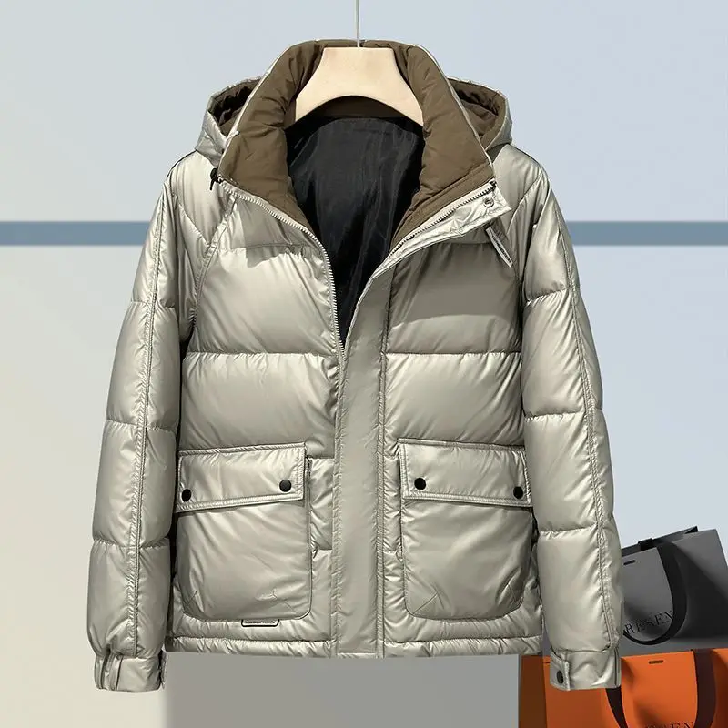 Men's Winter Windproof Hooded Down Cotton Jacket Thick Warm Short Casual Coat Fashion Trendy Outerwear Top