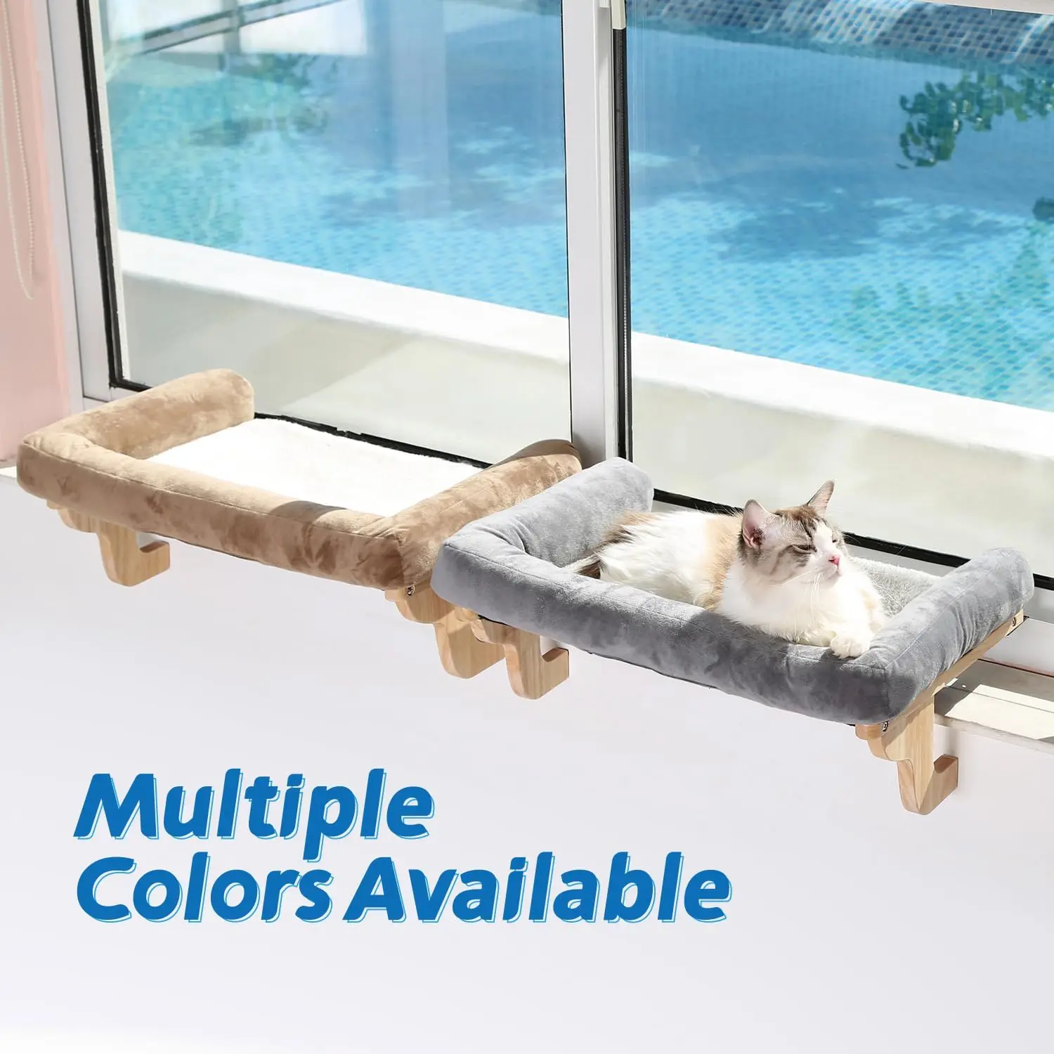 Cat Perch for Window Sill with Bolster - Orthopedic Hammock Design with Premium Hardwood & Robust Metal Frame - Cat Window Seat for Large Cats - Natural Color Wood Gray Bed, 26.4''W - view 8