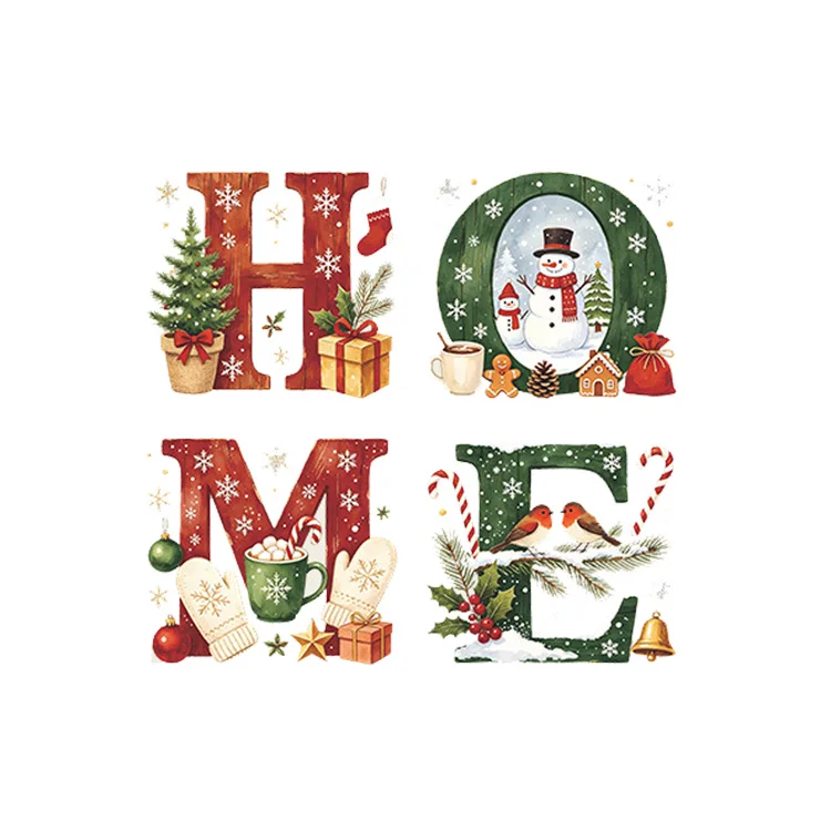 Weihnachten Zuhause Englische Wandaufkleber Schneemann Weihnachtsbaum Raumdekoration Wandbild Küche Restaurant für Neujahrsdekoration Aufkleber – Detail 7