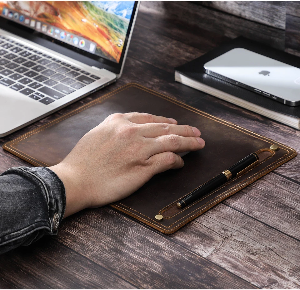 Handmade Crazy Horse Leather Office Computer Desk Pad Keyboard Large Game Mouse Pad Laptop Protective Mat Non-slip Anti-static