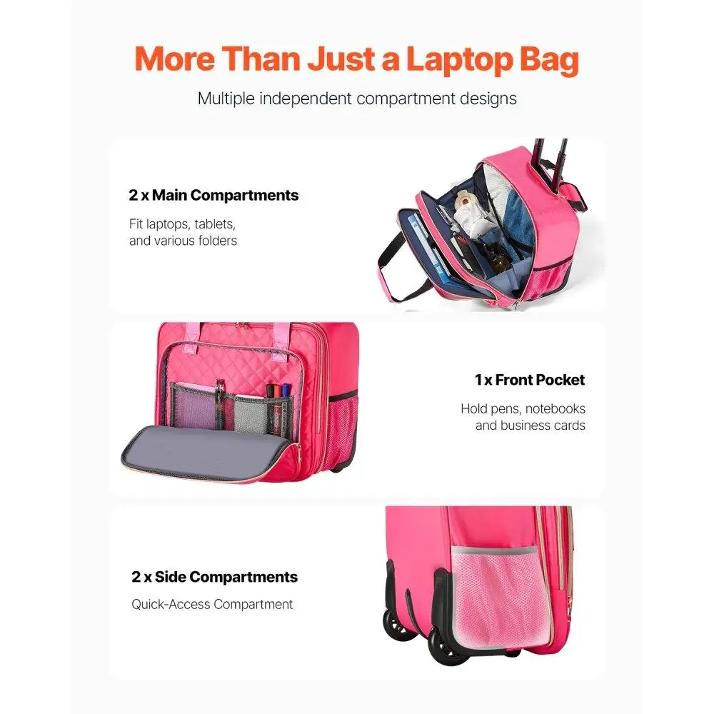 Bolsa para laptop com rodinhas de 17,3 polegadas Bolsa para computador com rodas para trabalho, viagens, mulheres e homens