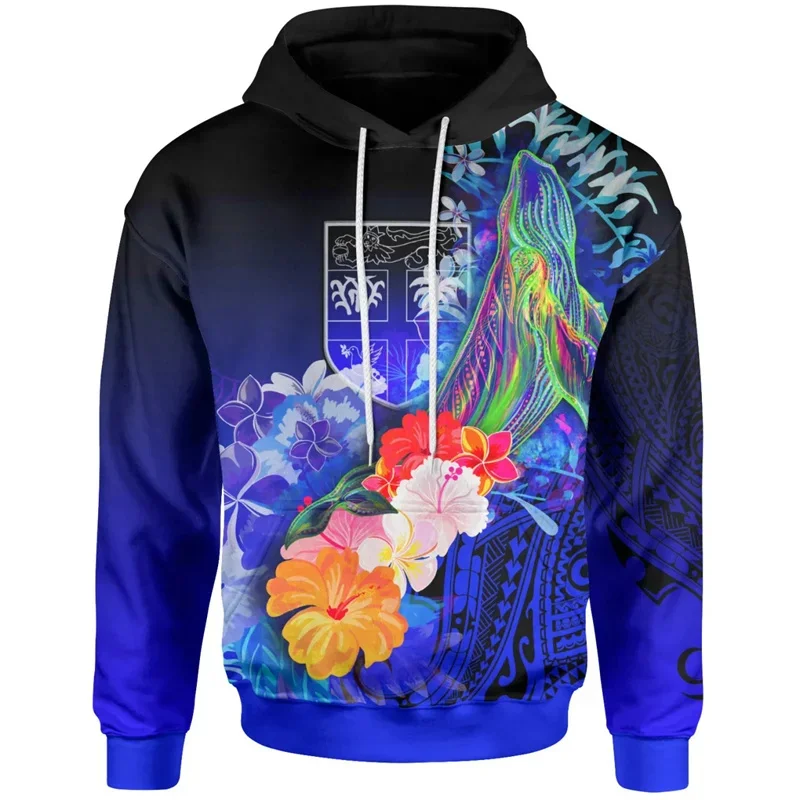 Fashion Fiji Tapa Polynesian Hoodies Trend Mens Womens National Emblem Flag Long Sleeve 3D Printed Pullovers Casual Loose Hoody